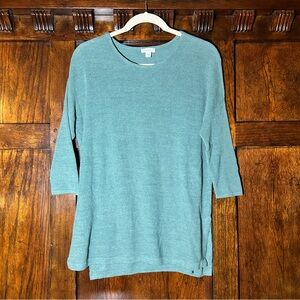 PureJill Sage/Teal Knit Women's 3/4 Sleeve Sweater with Side Slits - XS - 97641